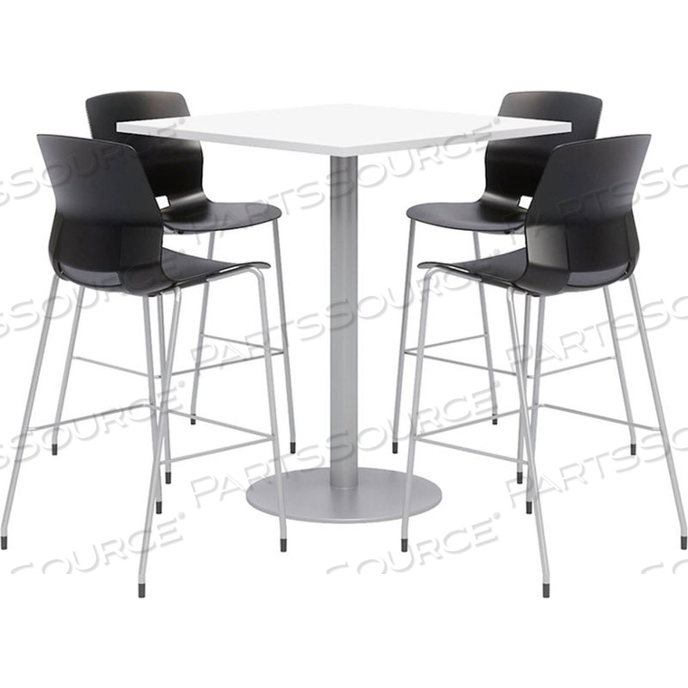 36" SQUARE BISTRO TABLE & 4 BARSTOOL SET - DESIGNER WHITE TABLE TOP WITH BLACK STOOLS by KFI