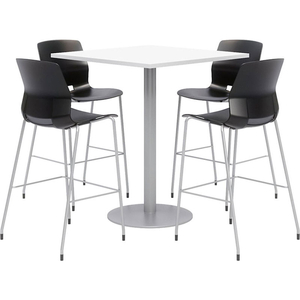 36" SQUARE BISTRO TABLE & 4 BARSTOOL SET - DESIGNER WHITE TABLE TOP WITH BLACK STOOLS by KFI