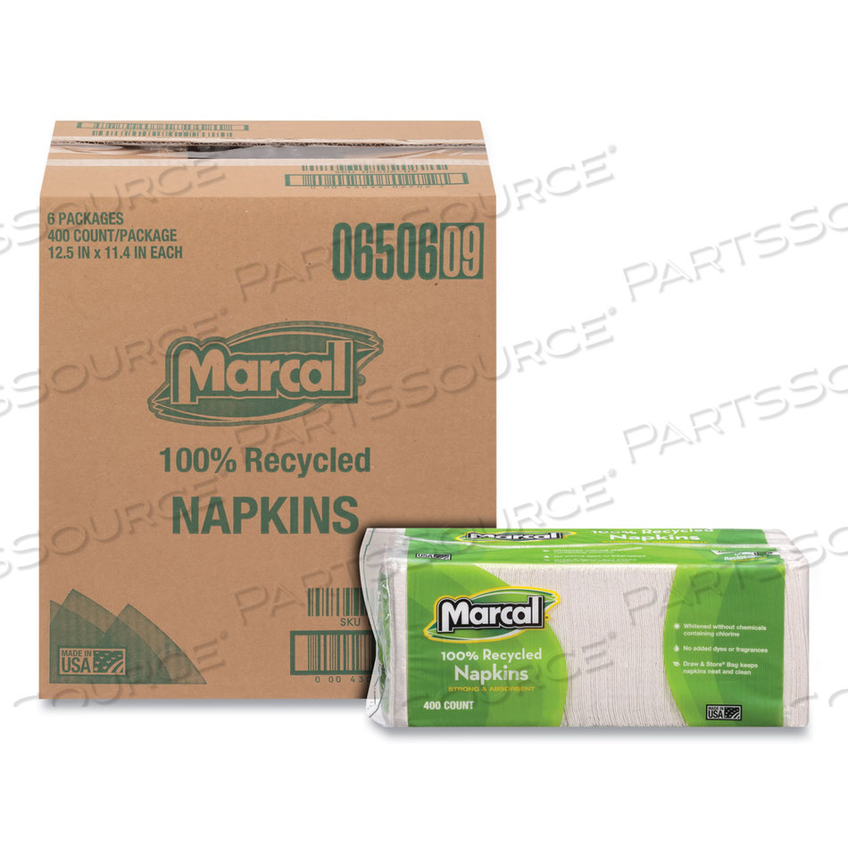 100% RECYCLED LUNCH NAPKINS, 1-PLY, 11.4 X 12.5, WHITE by Marcal 100% RECYCLED LUNCH NAPKINS, 1-PLY, 11.4 X 12.5, WHITE by Marcal