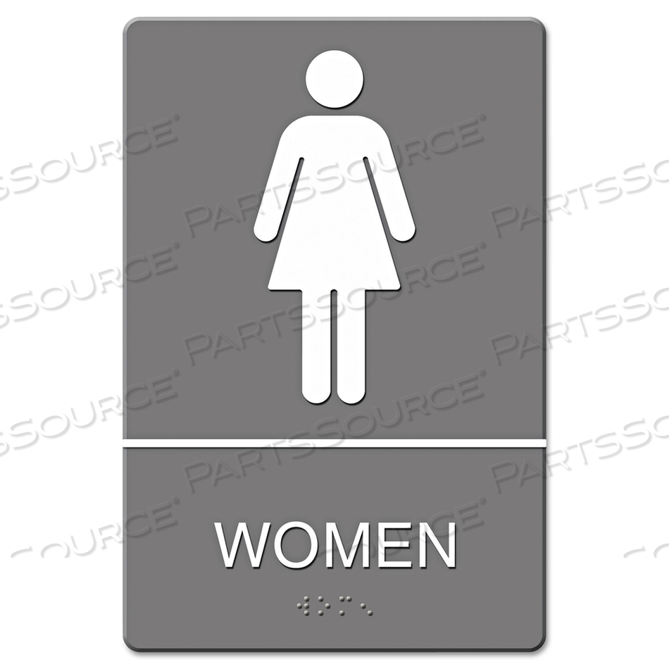 ADA SIGN, WOMEN RESTROOM SYMBOL W/TACTILE GRAPHIC, MOLDED PLASTIC, 6 X 9, GRAY by HeadLine Sign ADA SIGN, WOMEN RESTROOM SYMBOL W/TACTILE GRAPHIC, MOLDED PLASTIC, 6 X 9, GRAY by HeadLine Sign