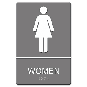 ADA SIGN, WOMEN RESTROOM SYMBOL W/TACTILE GRAPHIC, MOLDED PLASTIC, 6 X 9, GRAY by HeadLine Sign