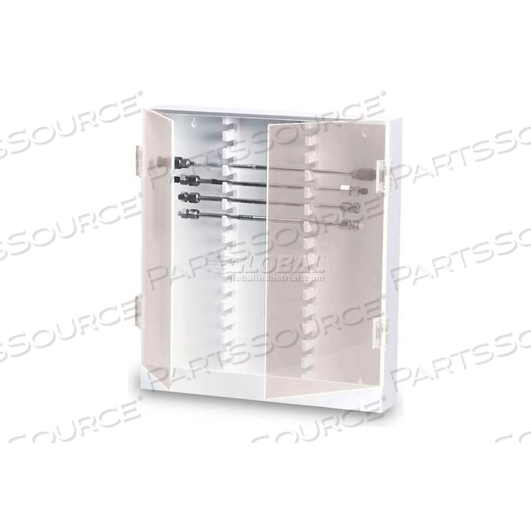 WHITE PVC LOCKABLE 30 COLUMN HPLC STORAGE CABINET WITH CLEAR DOORS, 16"W X 3"D X 17"H by TrippNT, Inc