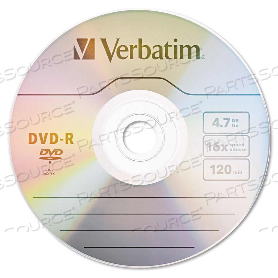 DVD-R RECORDABLE DISC, 4.7 GB, 16X, SPINDLE, SILVER by Verbatim