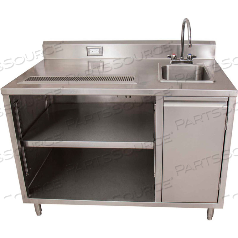 STAINLESS BEVERAGE TABLE, SINK ON RIGHT, 5"RISER ELECTRIC OUTLET 30X72 by BK Resources, Inc. STAINLESS BEVERAGE TABLE, SINK ON RIGHT, 5"RISER ELECTRIC OUTLET 30X72 by BK Resources, Inc.