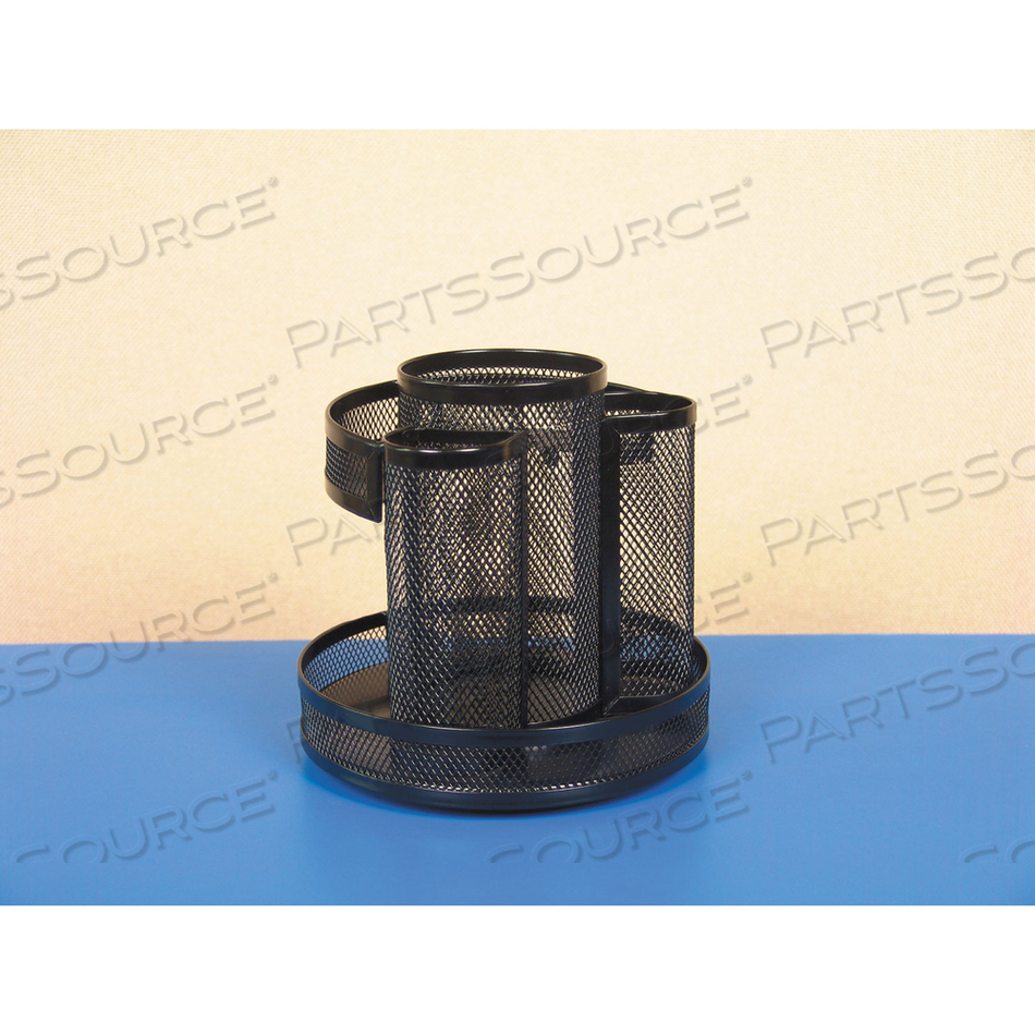 METAL MESH ROTATING DESKTOP ORGANIZER, 8 COMPARTMENTS, METAL MESH, 6.5" DIAMETER X 6.13"H, BLACK by Universal