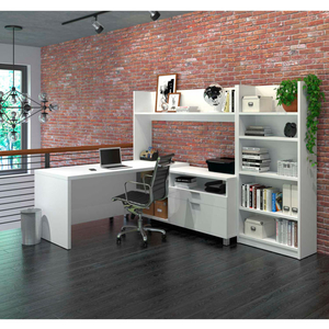 L-DESK WITH BOOKCASE - WHITE - PRO-LINEA SERIES by Bestar Technologies, Inc.