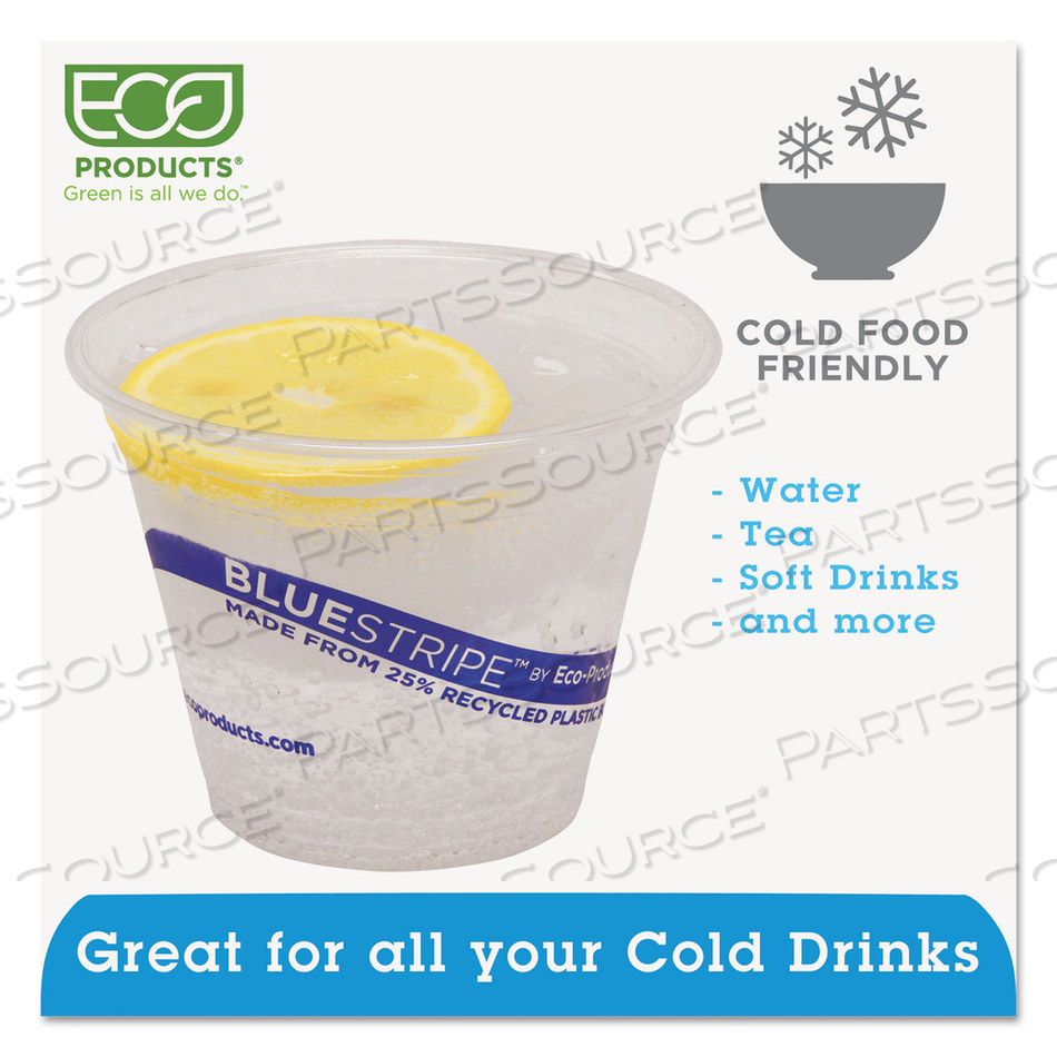 BLUESTRIPE 25% RECYCLED CONTENT COLD CUPS, 9 OZ, CLEAR/BLUE by Eco-Products
