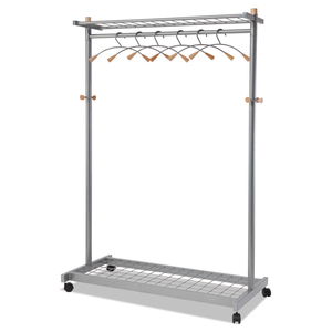 GARMENT RACKS, TWO-SIDED, 2-SHELF COAT RACK, 6 HANGER/6 HOOK, 44.8W X 21.67D X 70.8H, SILVER/WOOD by Alba