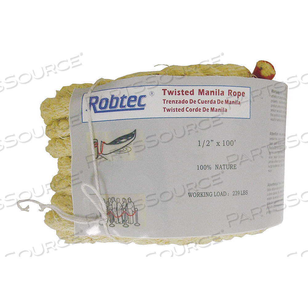 GENERAL PURPOSE UTILITY ROPE, TWISTED, 3/8 IN DIA, 120 LB WORKING LOAD LIMIT, MANILA by Approved Vendor