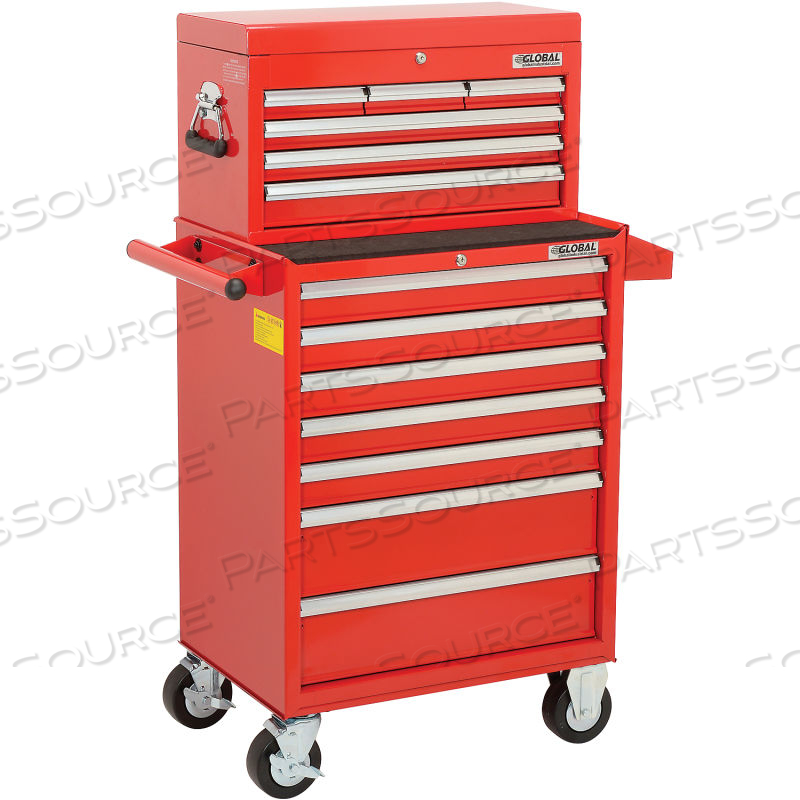 26-3/8┐ X 18-1/8" X 52-9/16" 13 DRAWER RED ROLLER CABINET & CHEST COMBO by Approved Vendor