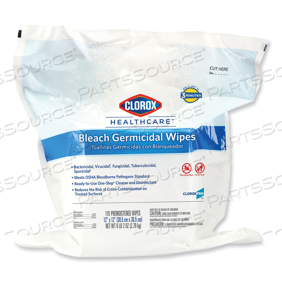 BLEACH GERMICIDAL WIPES, 12 X 12, UNSCENTED, 110/BAG by Clorox BLEACH GERMICIDAL WIPES, 12 X 12, UNSCENTED, 110/BAG by Clorox