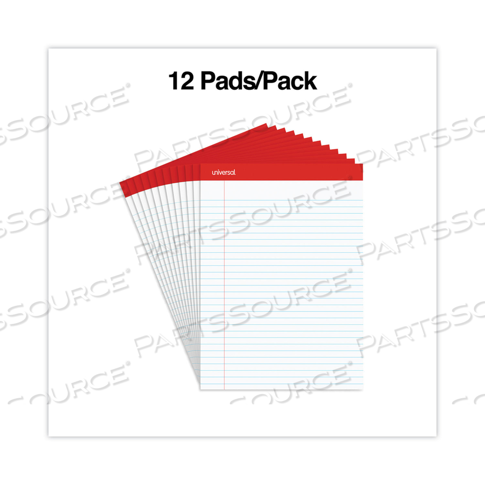 PERFORATED RULED WRITING PADS, WIDE/LEGAL RULE, RED HEADBAND, 50 WHITE 8.5 X 11.75 SHEETS by Universal