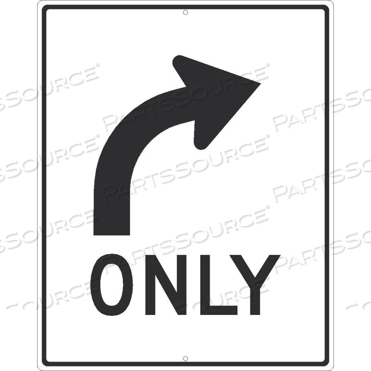 NMC TRAFFIC SIGN, RIGHT TURN ONLY ARROW SIGN, 30" X 24", WHITE by National Marker Company