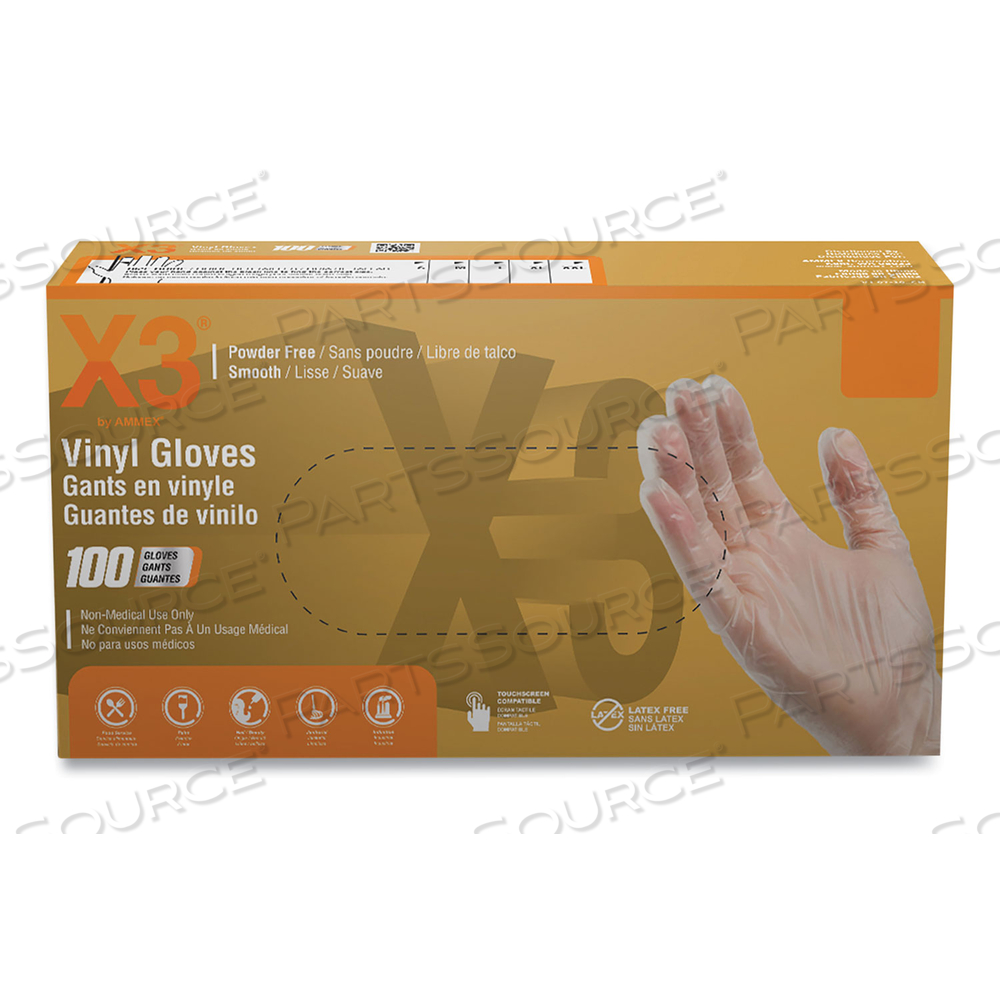 INDUSTRIAL VINYL GLOVES, POWDER-FREE, 3 MIL, LARGE, CLEAR, 100/BOX, 10 BOXES/CARTON 