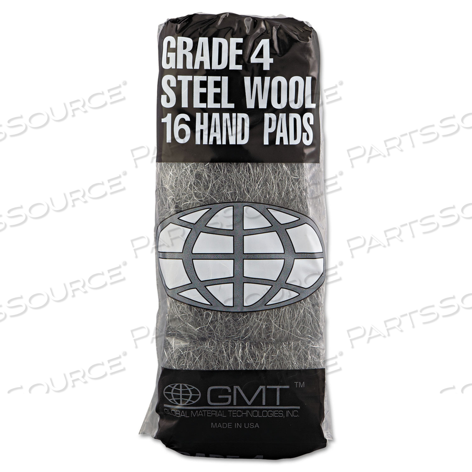 INDUSTRIAL-QUALITY STEEL WOOL HAND PADS, #4 EXTRA COARSE, STEEL GRAY, 16 PADS/SLEEVE by GMT
