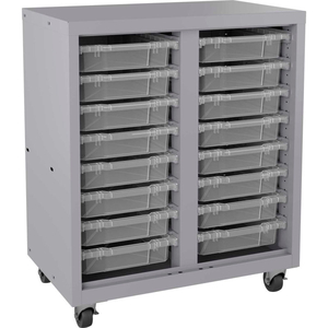 MOBILE BIN TOWER PLATINUM WITH 16 CLEAR BINS - 30" X 18" X 36" by Hirsh