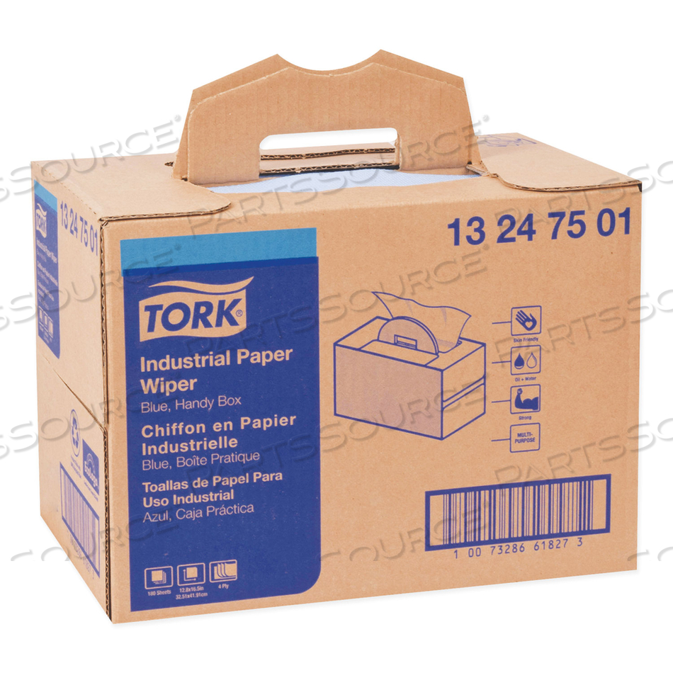 INDUSTRIAL PAPER WIPER, 4-PLY, 12-4/5" X 16-1/2", BLUE, 180 WIPES/BOX by Tork