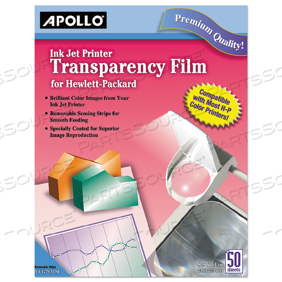 QUICK-DRY COLOR INKJET TRANSPARENCY FILM WITH HANDLING STRIP, 8.5 X 11 by Apollo Audio Visual