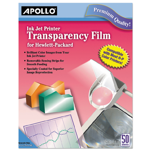 QUICK-DRY COLOR INKJET TRANSPARENCY FILM WITH HANDLING STRIP, 8.5 X 11, 50/BOX by Apollo Audio Visual