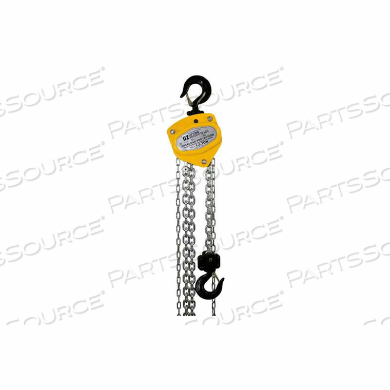 MANUAL CHAIN HOIST W/STD. OVERLOAD PROTECTION 1-1/2 TON CAP. 10' LIFT by Oz Lifting Products