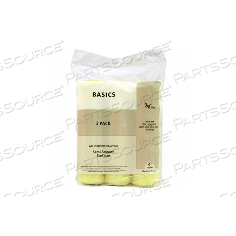 MASTER PAINTER 9" BASICS ROLLER COVER, 3/8" NAP, KNIT, SEMI SMOOTH, 3 PACK by General Paint And Manufacturing