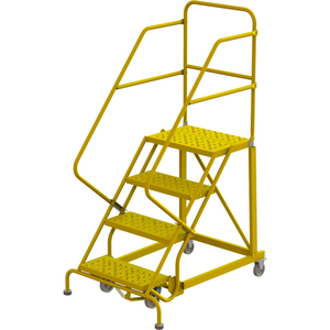 4 STEP 24"W STEEL SAFETY ANGLE ROLLING LADDER, PERFORATED TREAD, SAFETY YELLOW by Tri-Arc