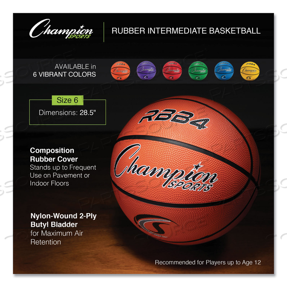RUBBER SPORTS BALL, FOR BASKETBALL, NO. 6, INTERMEDIATE SIZE, ORANGE by Champion Sports