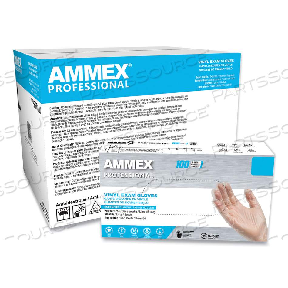 VINYL EXAM GLOVES, POWDER-FREE, SMALL, CLEAR, 100/BOX 