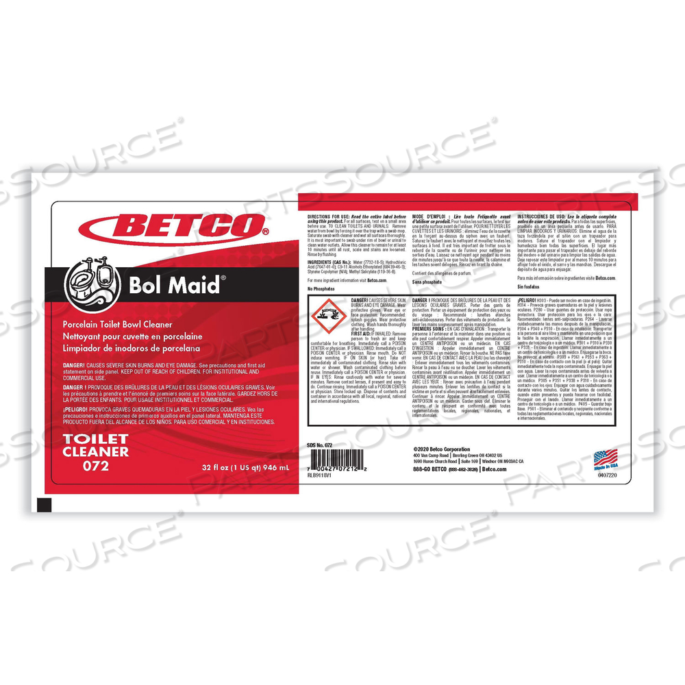 BOL MAID, MINT SCENT, 32 OZ BOTTLE by Betco Corporation