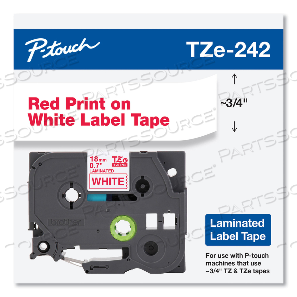 TZE STANDARD ADHESIVE LAMINATED LABELING TAPE, 0.7" X 26.2 FT, RED ON WHITE by Brother
