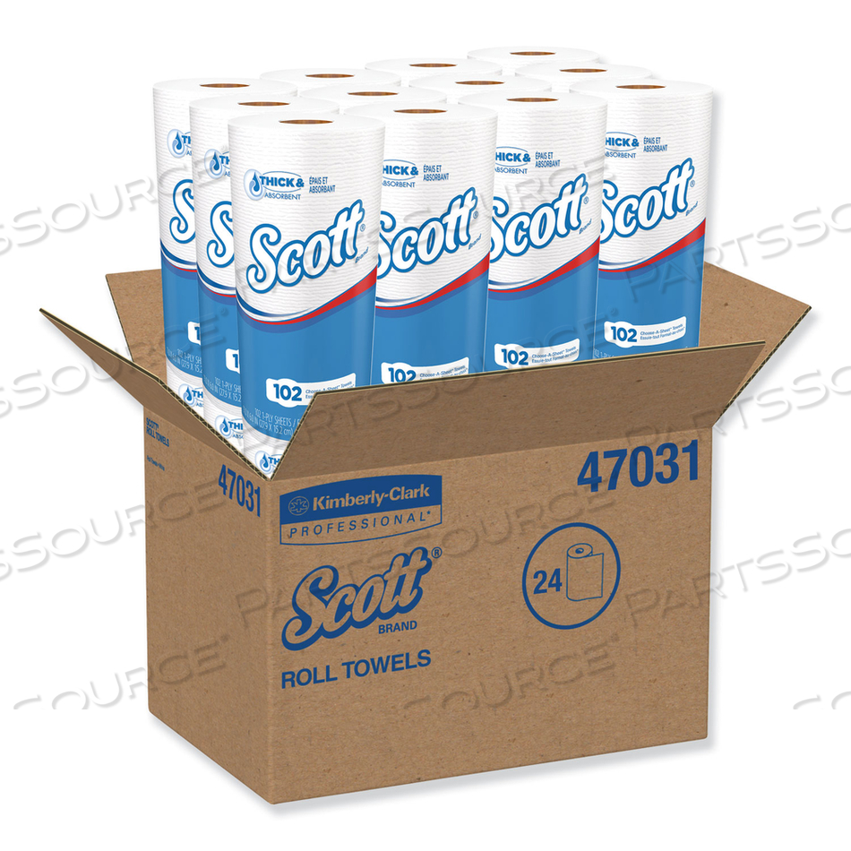 CHOOSE-A-SHEET MEGA KITCHEN ROLL PAPER TOWELS, 1-PLY, 4.8 X 11, WHITE, 102/ROLL, 24/CARTON by Scott