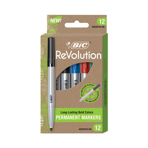 REVOLUTION PERMANENT MARKERS, FINE BULLET TIP, ASSORTED COLORS, DOZEN by BIC