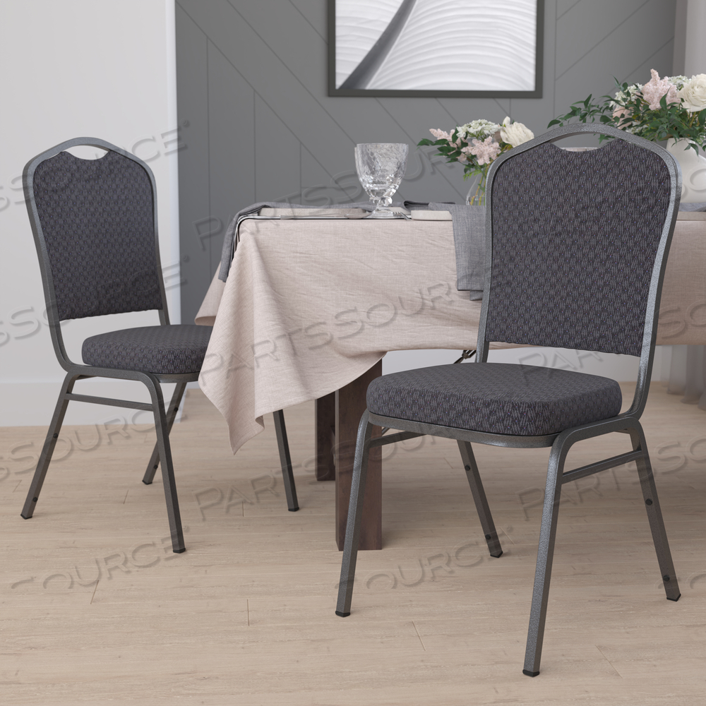 HERCULES SERIES CROWN BACK STACKING BANQUET CHAIR IN BLACK PATTERNED FABRIC - SILVER VEIN FRAME by Flash Furniture HERCULES SERIES CROWN BACK STACKING BANQUET CHAIR IN BLACK PATTERNED FABRIC - SILVER VEIN FRAME by Flash Furniture