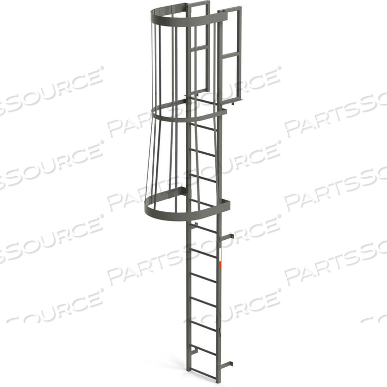 STEEL FIXED CAGE LADDER, 12 STEP GRAY 