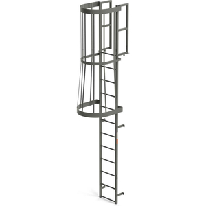 STEEL FIXED CAGE LADDER, 12 STEP GRAY by EGA Products, Inc.