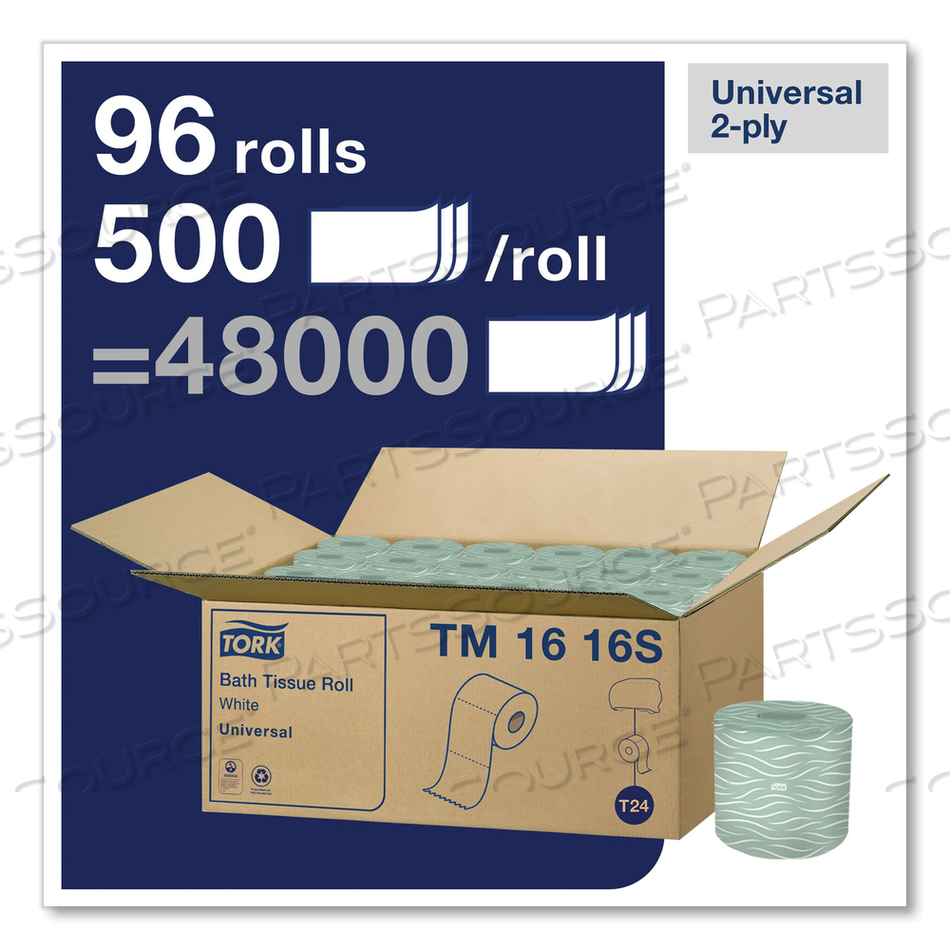 UNIVERSAL BATH TISSUE, SEPTIC SAFE, 2-PLY, WHITE, 500 SHEETS/ROLL by Tork