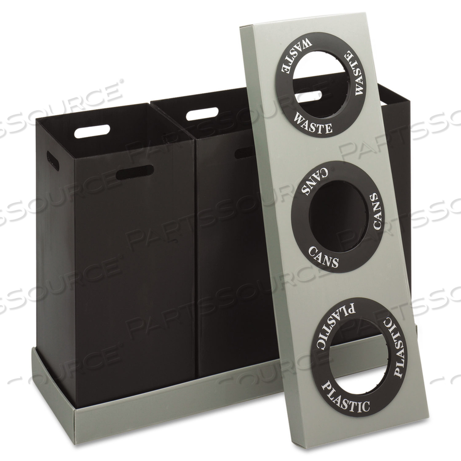 AT-YOUR-DISPOSAL RECYCLING CENTER, THREE 84 GAL BINS, POLYETHYLENE, BLACK by Safco AT-YOUR-DISPOSAL RECYCLING CENTER, THREE 84 GAL BINS, POLYETHYLENE, BLACK by Safco