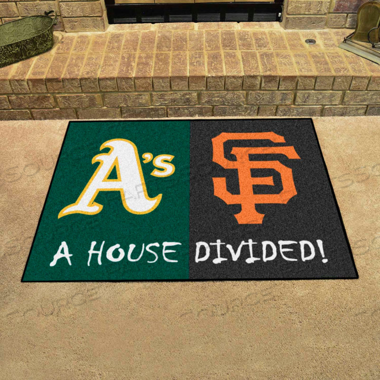 MLB OAKLAND ATHLETICS/SAN FRANCISCO GIANTS HOUSE DIVIDED RUG 1/4" THICK 3' X 4' 