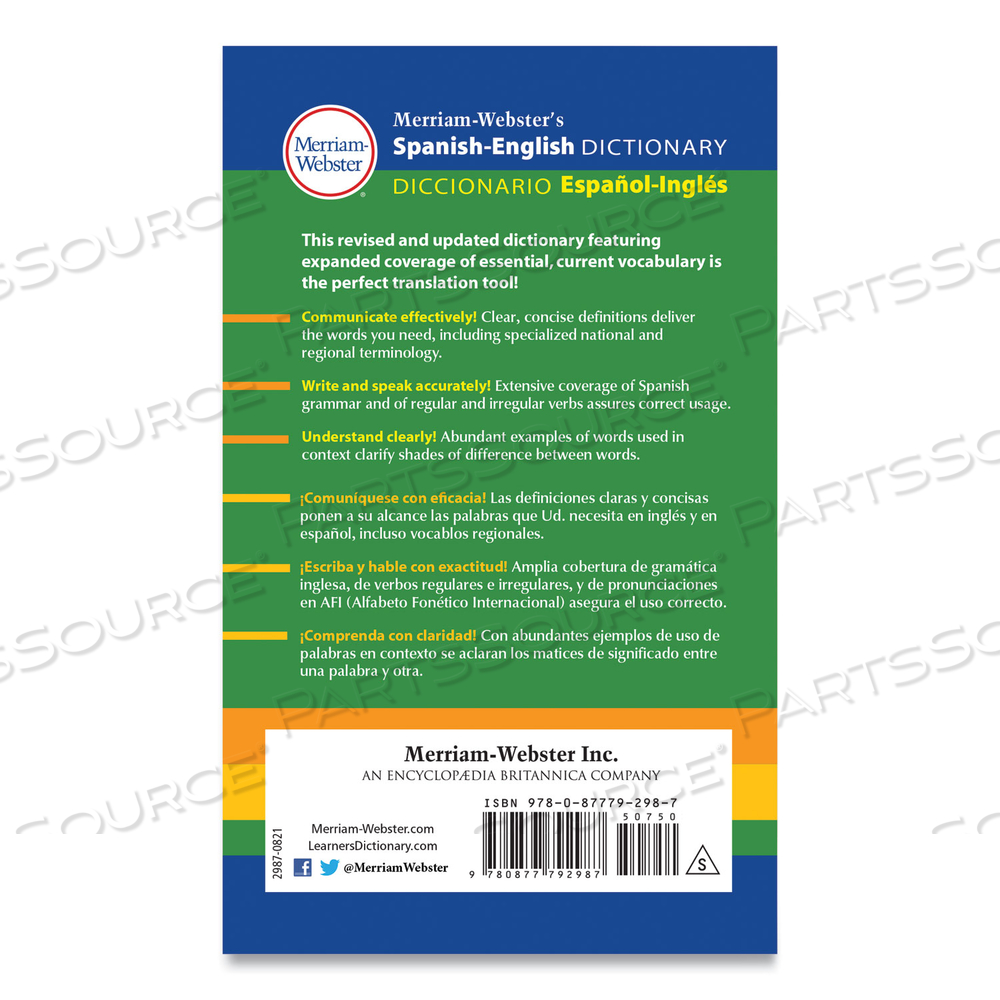 SPANISH-ENGLISH DICTIONARY, PAPERBACK, 928 PAGES by Merriam Webster SPANISH-ENGLISH DICTIONARY, PAPERBACK, 928 PAGES by Merriam Webster