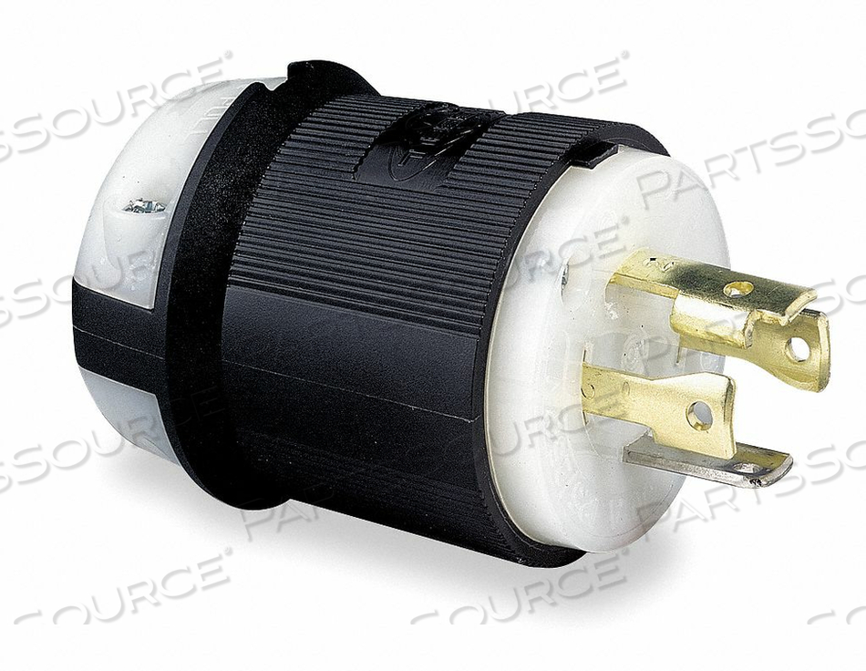 LOCKING PLUG, 30A, 125/250V, 3P 4W NYLON BLACK/WHITE by Hubbell Incorporated, Wiring Device-Kellums LOCKING PLUG, 30A, 125/250V, 3P 4W NYLON BLACK/WHITE by Hubbell Incorporated, Wiring Device-Kellums