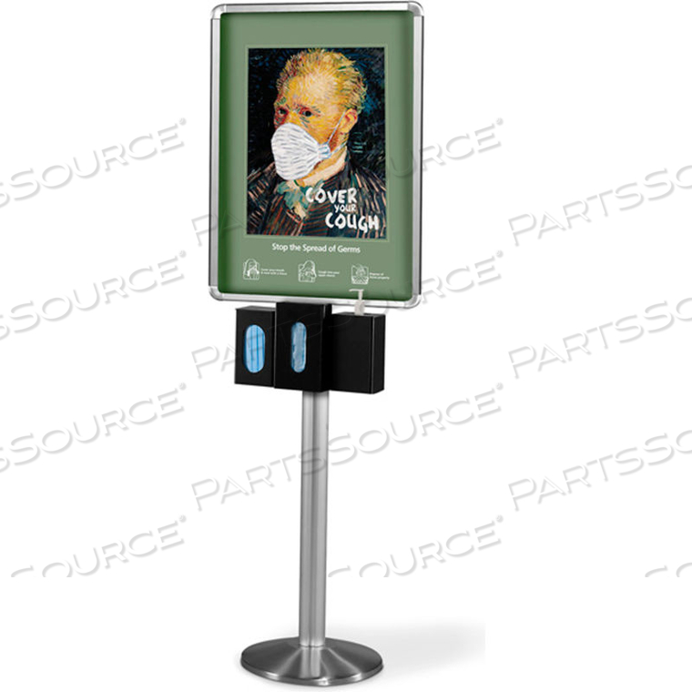 HEAVY DUTY INFECTION CONTROL STATION WITH 3 DISPENSERS & DOUBLE-SIDED POSTER FRAME, SILVER by Braeside Holdings LLC HEAVY DUTY INFECTION CONTROL STATION WITH 3 DISPENSERS & DOUBLE-SIDED POSTER FRAME, SILVER by Braeside Holdings LLC