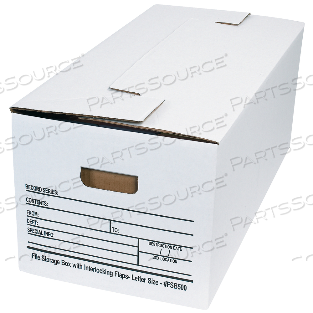 FILE STORAGE BOXES, INTERLOCKING FLAP, 24" X 12" X 10", WHITE, 12/CASE by BOX Partners (Box Acquisitions, LLC)