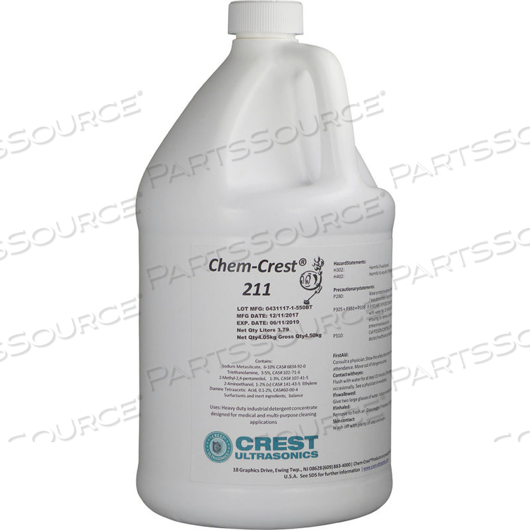 CHEM CREST 211 NON-CAUSTIC MEDICAL WASH SOLUTION - 5 GALLON PAIL - CREST ULTRASONIC by Crest Ultrasonics