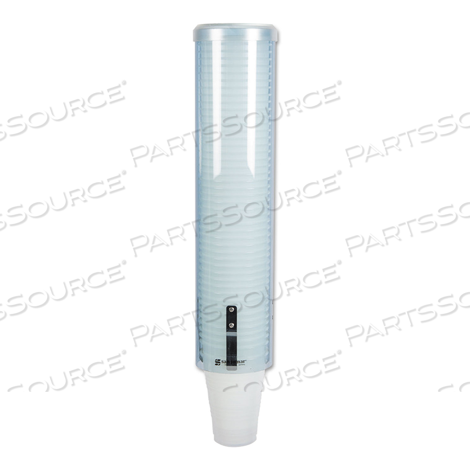 LARGE PULL-TYPE WATER CUP DISPENSER, FOR 12 OZ CUPS, TRANSLUCENT BLUE by San Jamar