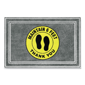 MESSAGE FLOOR MATS, 24 X 36, CHARCOAL/YELLOW, "MAINTAIN 6 FEET THANK YOU" by Apache Mills