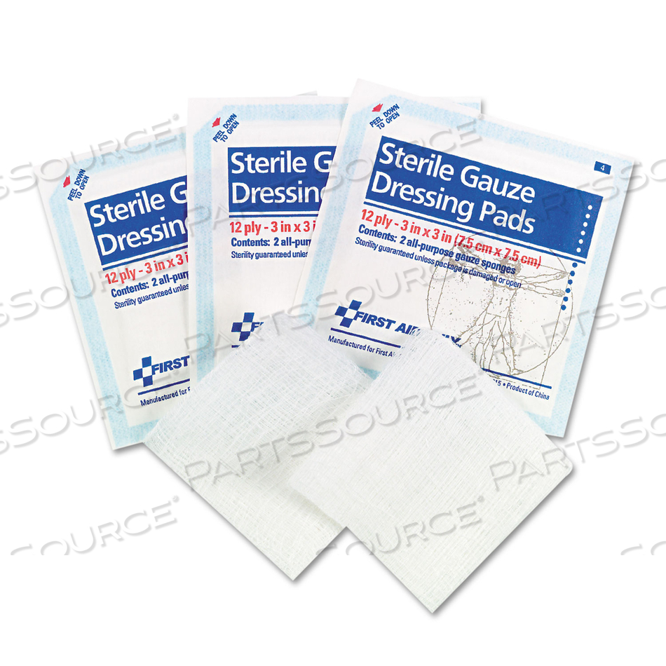 SMARTCOMPLIANCE GAUZE PADS, STERILE, 12-PLY, 3 X 3, 5 DUAL-PADS/PACK by First Aid Only