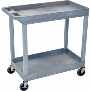 E-SERIES PLASTIC UTILITY TUB CART, 2 SHELF, 35-1/4"LX18"WX34-1/4"H, GRAY by Luxor