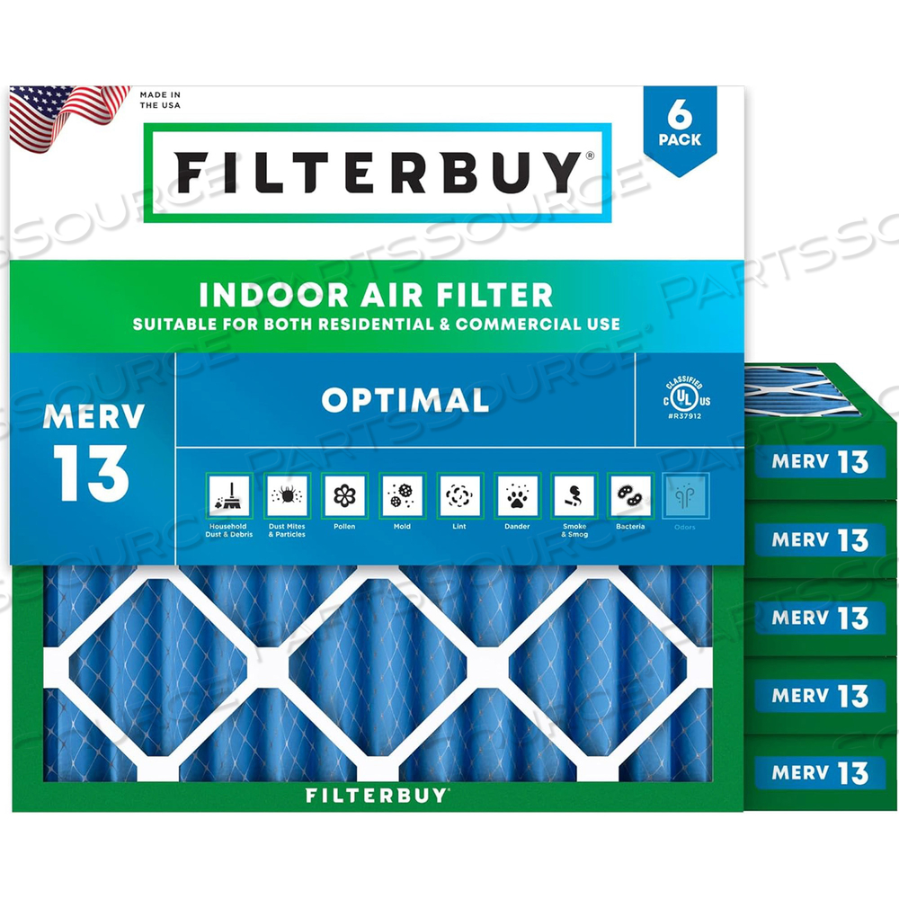 FILTERBUY 10X10X2 AIR FILTER MERV 13 OPTIMAL DEFENSE (6-PACK), PLEATED HVAC AC FURNACE AIR FILTERS REPLACEMENT (ACTUAL SIZE: 9.50 X 9.50 X 1.75 INCHES) by Filterbuy, Inc.