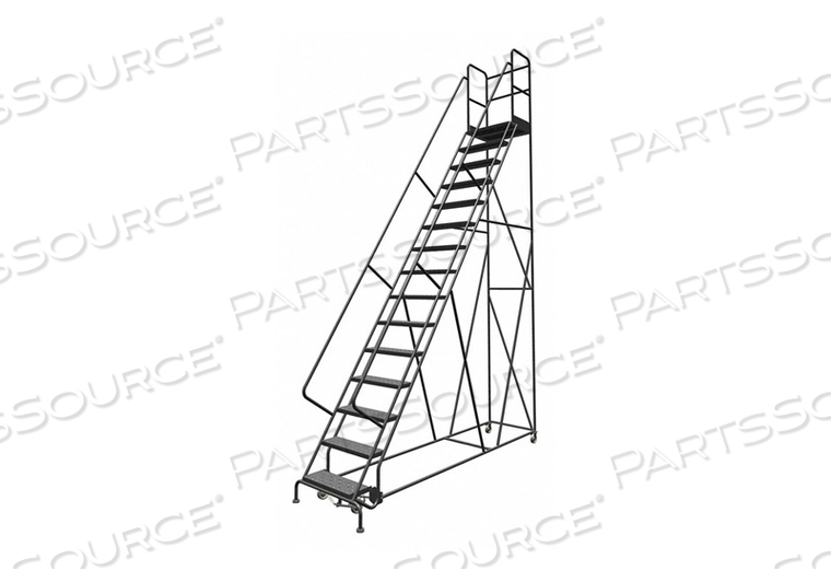 15 STEP 24"W 30"D TOP STEP STEEL ROLLING LADDER, PERFORATED TREAD, 36" HANDRAIL by Tri-Arc 15 STEP 24"W 30"D TOP STEP STEEL ROLLING LADDER, PERFORATED TREAD, 36" HANDRAIL by Tri-Arc