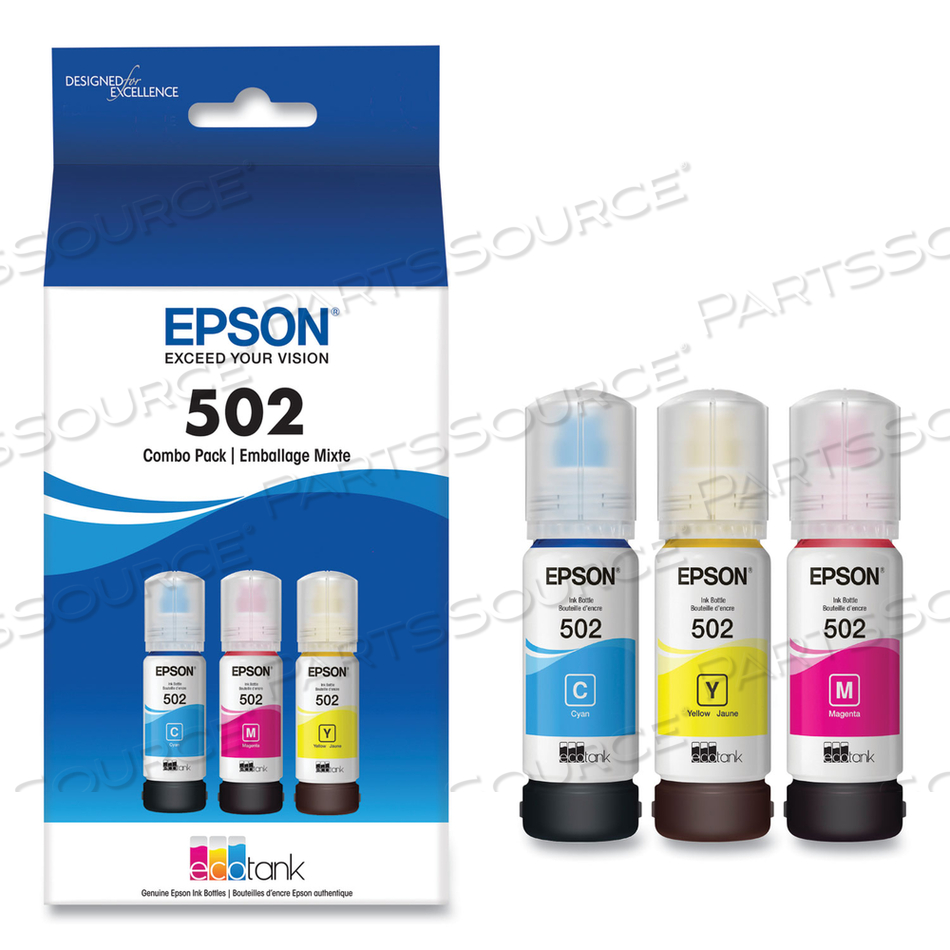 EPSON 502 MULTI-PACK WITH SENSOR - 3-PACK - YELLOW, CYAN, MAGENTA - ORIGINAL - INK TANK - FOR ECOTANK ET-2700, ET-2750, ET-3700, ET-3750, ET-4750, EXPRESSION ET-2700, ET-2750, ET-3700 